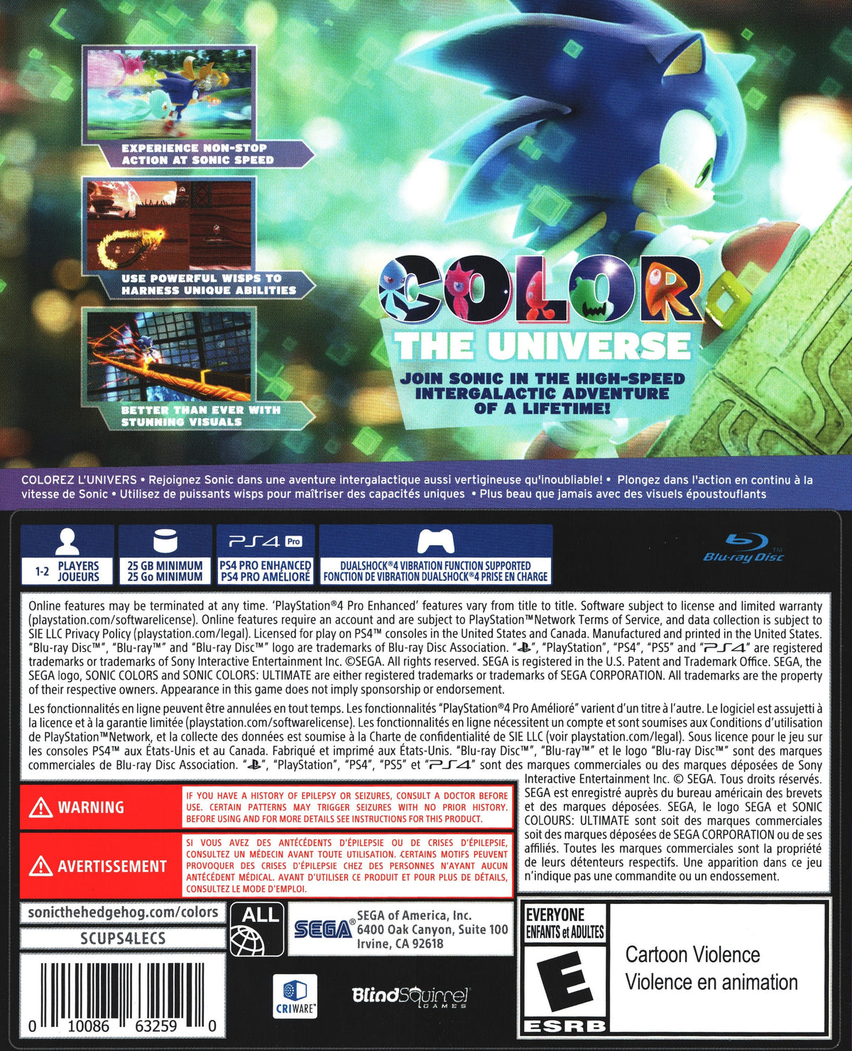 Sonic Colors: Ultimate | PlayStation 4 | back cover 1