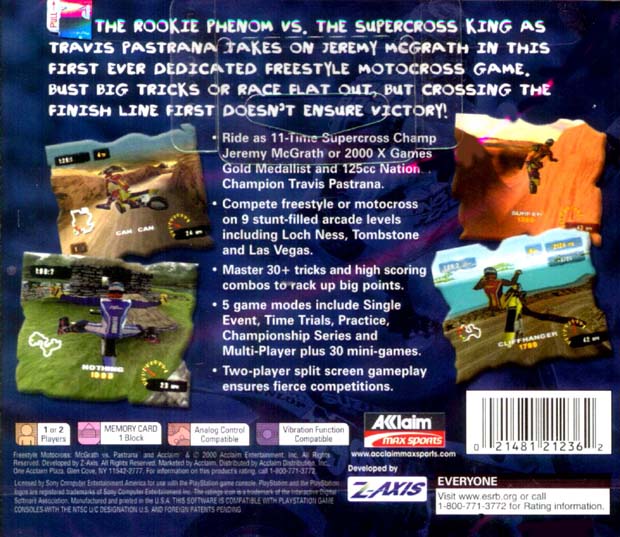 Freestyle Motocross: McGrath vs. Pastrana | PlayStation | back cover 1 | Region: North America | Source: LaunchBox