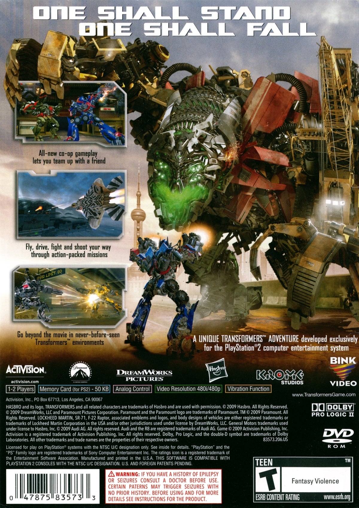 Transformers: Revenge of the Fallen | PlayStation 2 | back cover 1 | Region: North America | Source: LaunchBox