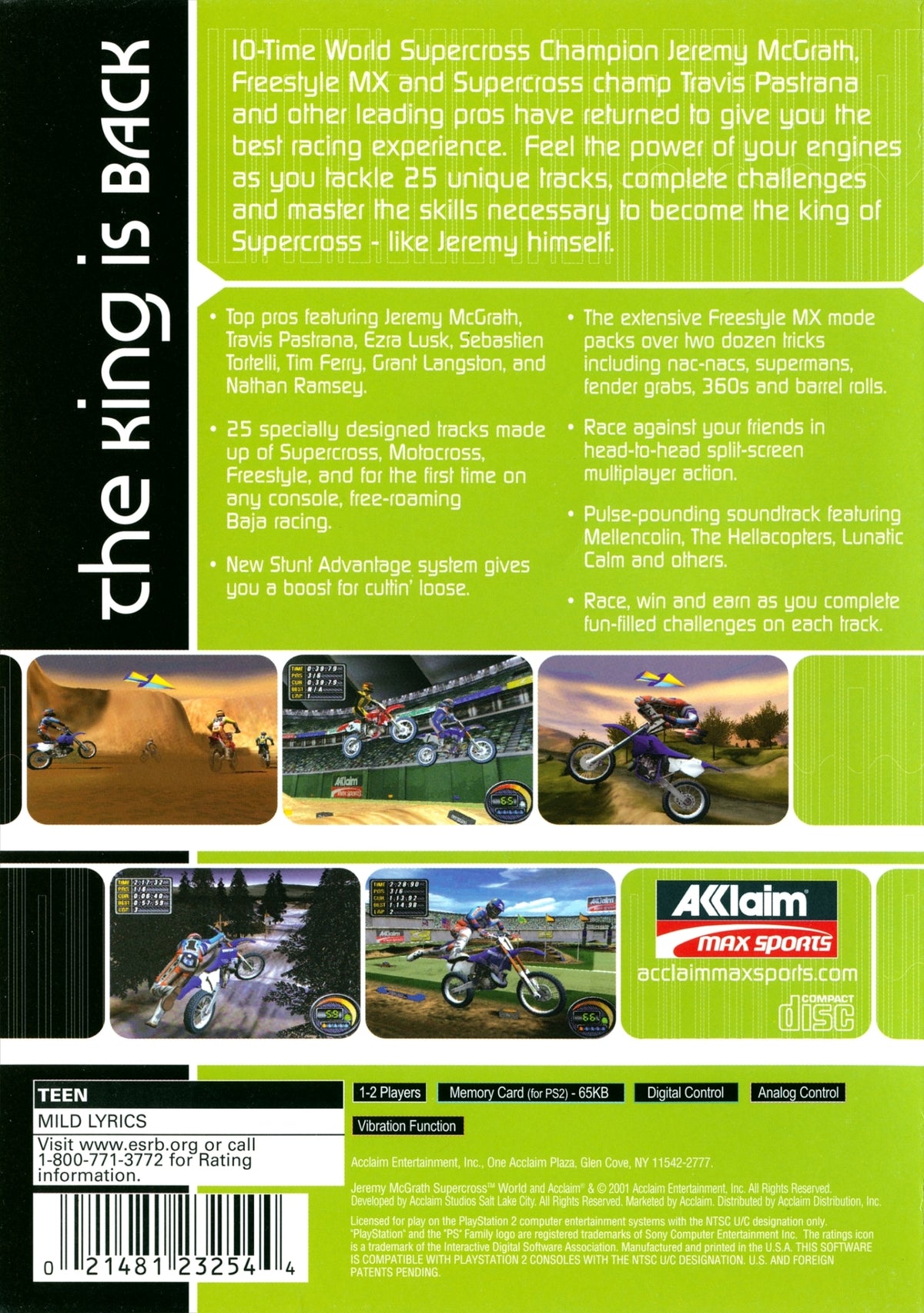 Jeremy McGrath Supercross World | PlayStation 2 | back cover 1 | Region: North America | Source: LaunchBox