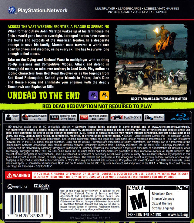 Red Dead Redemption: Undead Nightmare | PlayStation 3 | back cover 1 | Region: North America | Source: LaunchBox
