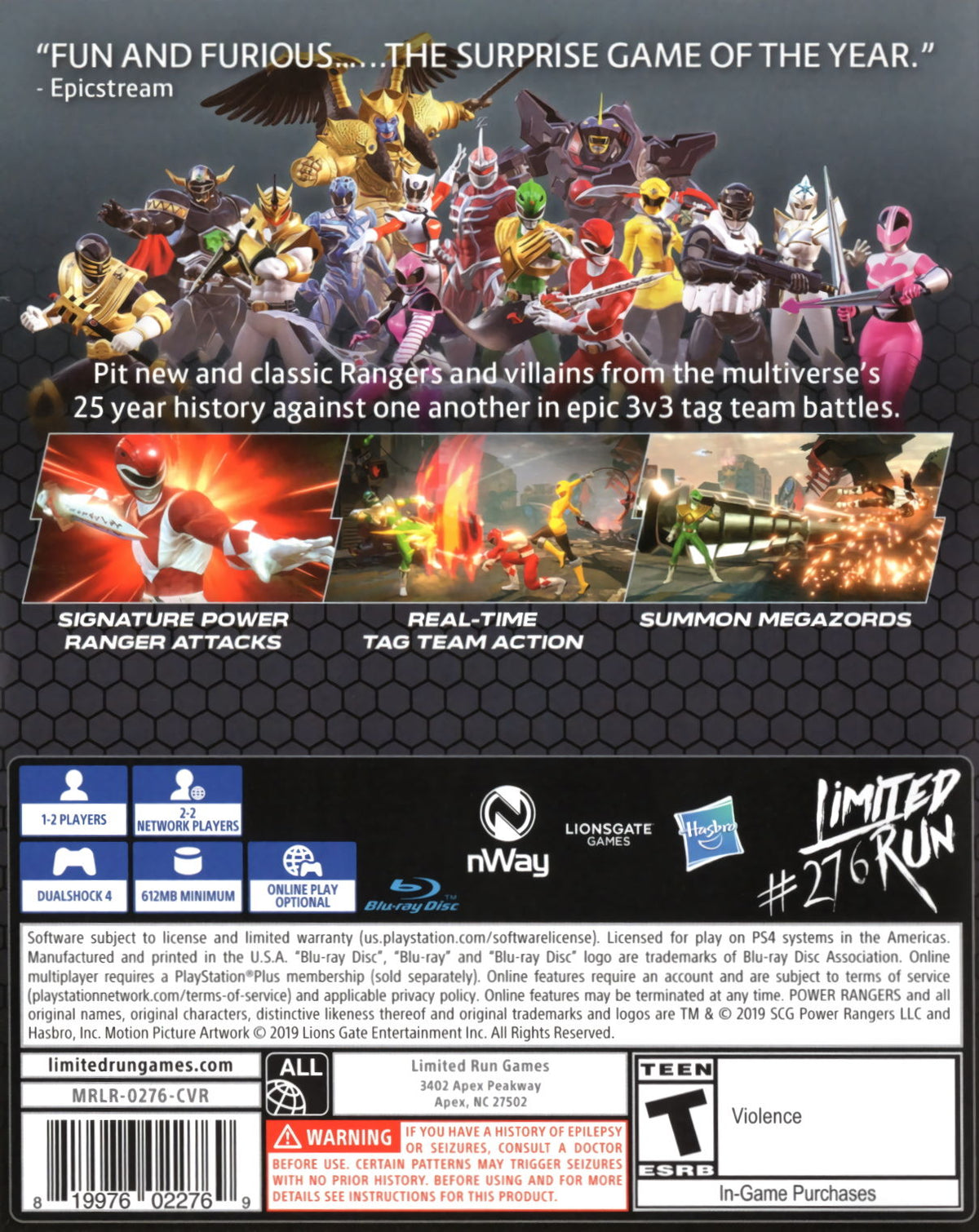 Power Rangers: Battle for the Grid | PlayStation 4 | back cover 1 | Region: North America | Source: LaunchBox