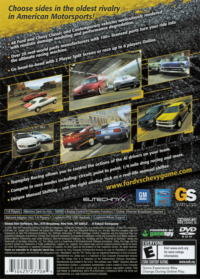 Ford Vs. Chevy | PlayStation 2 | back cover 1 | Region: North America | Source: LaunchBox