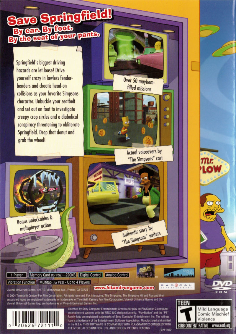 The Simpsons Hit and Run | PlayStation 2 | back cover 1 | Region: North America | Source: LaunchBox