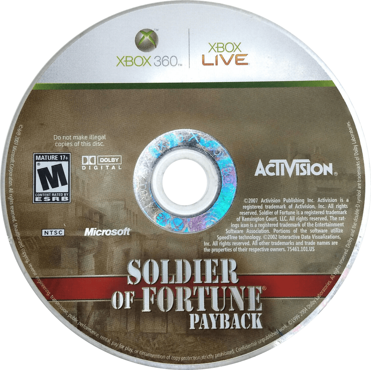Soldier of Fortune: Payback | Xbox 360 | game disc/cartridge 1 | Region: North America | Source: LaunchBox