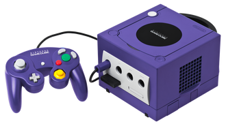 Indigo Nintendo GameCube console with controller and memory card