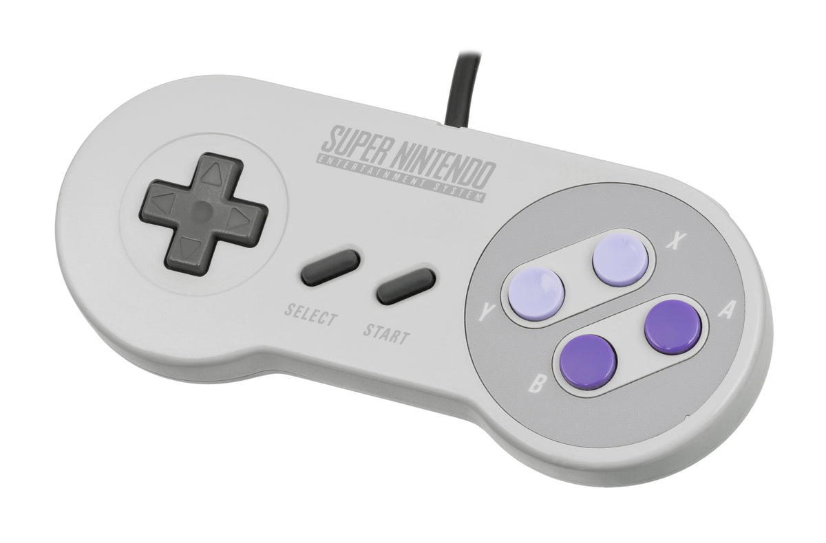 North American Super NES controller showing A, B, X, Y, Start and Select