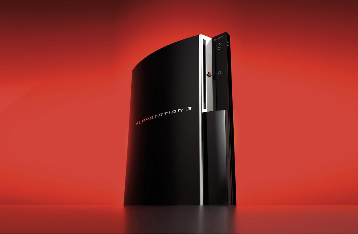Official product image of an original black PlayStation 3 console