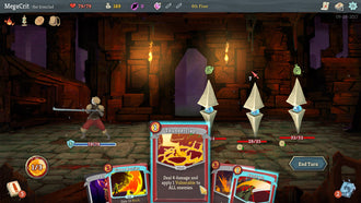 Slay the Spire Ironclad facing three enemies with Thunderclap selected
