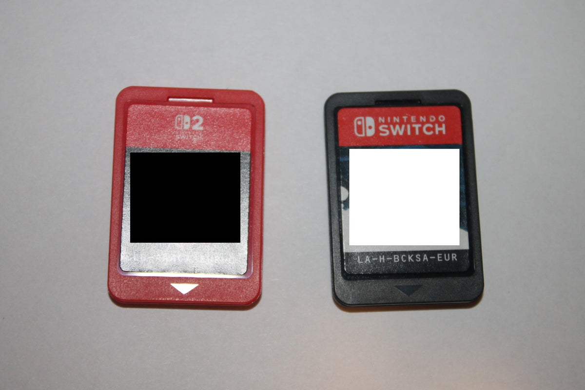 Nintendo Switch 2 game card beside an original Nintendo Switch game card