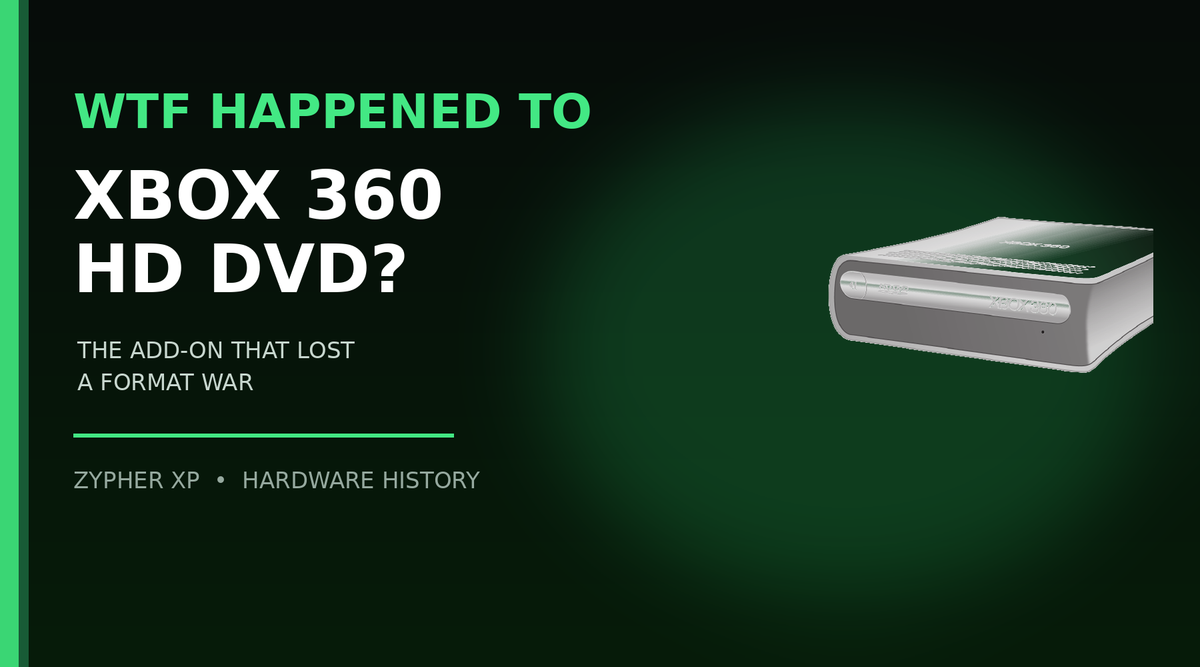 Xbox 360 HD DVD Player on a dark green Zypher XP hardware history card