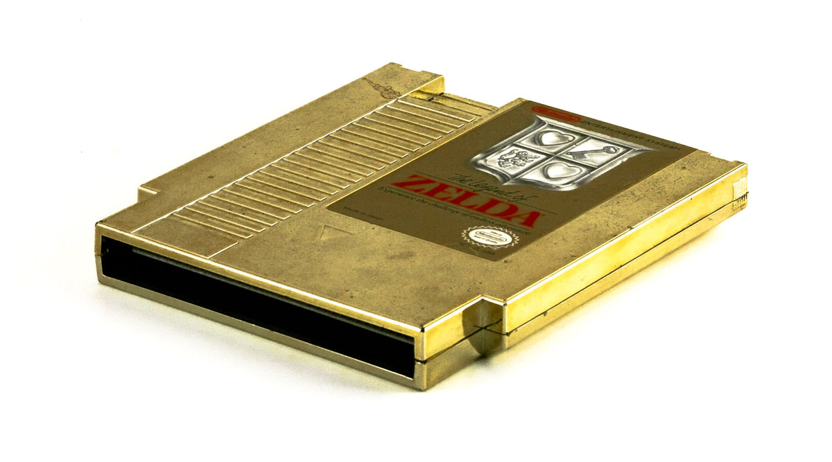 Gold The Legend of Zelda NES cartridge with its original game label visible