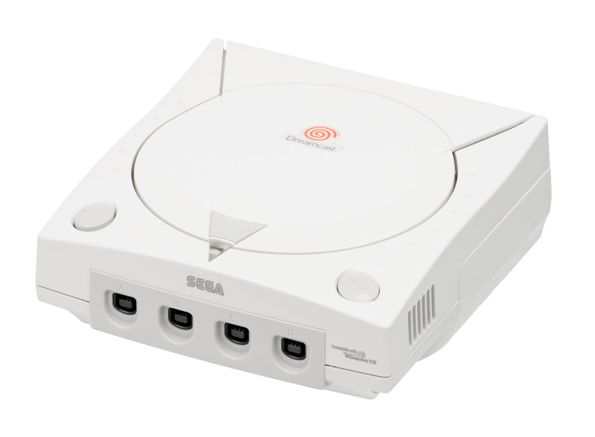 North American Sega Dreamcast console viewed from the front left