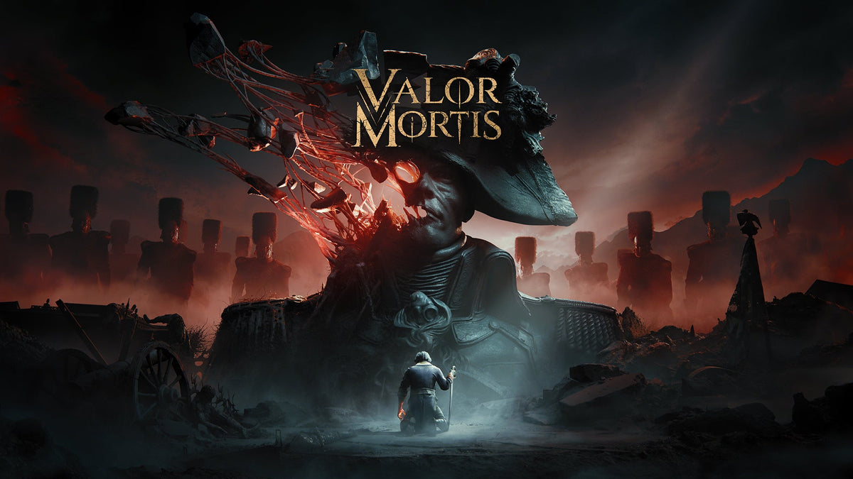 Valor Mortis key art showing William facing a towering corrupted Napoleonic figure