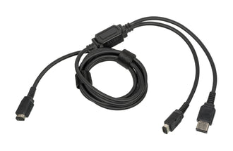 Official Nintendo Game Link cable with a small connector and a dual large-small connector end