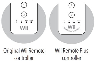 Nintendo comparison showing an original Wii Remote and a Wii Remote Plus