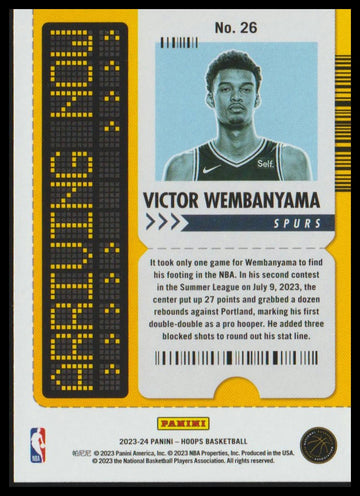 
2023-24 Hoops #26 Victor Wembanyama Arriving Now