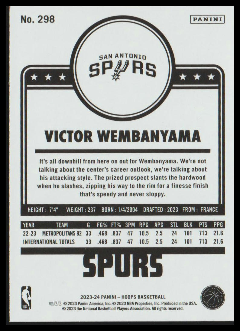 2023-24 Hoops Winter #298 Victor Wembanyama