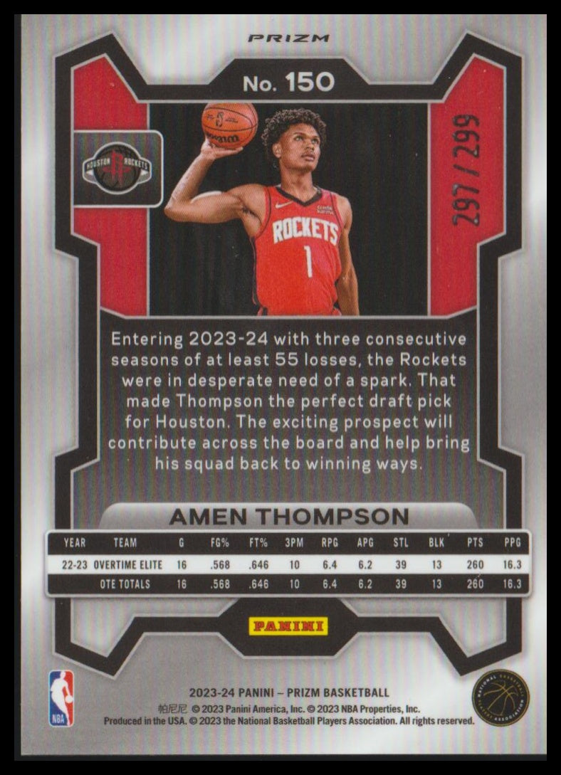 2023-24 Panini Prizm #150 Amen Thompson Prizms Red #/299