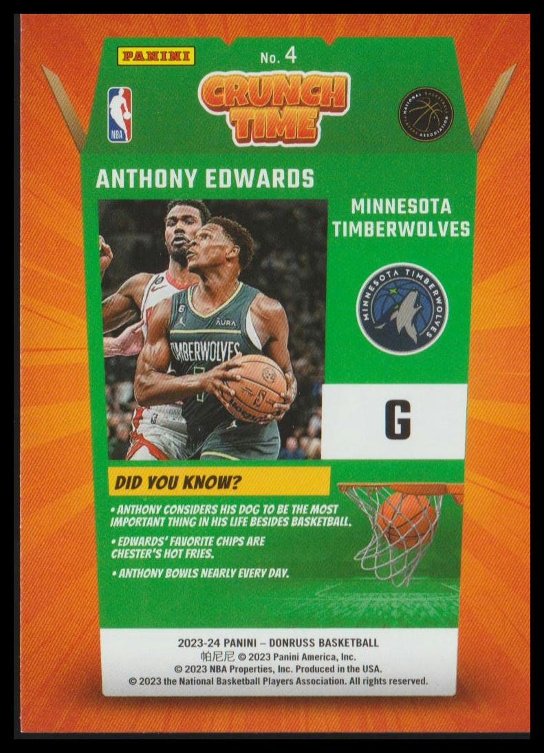 2023-24 Donruss #4 Anthony Edwards Crunch Time Diamond