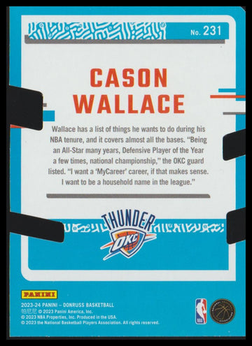 
2023-24 Donruss #231 Cason Wallace Light Blue Laser Holo #/25