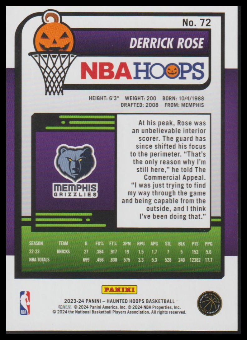 2023-24 Hoops Haunted Hoops #72 Derrick Rose Orange