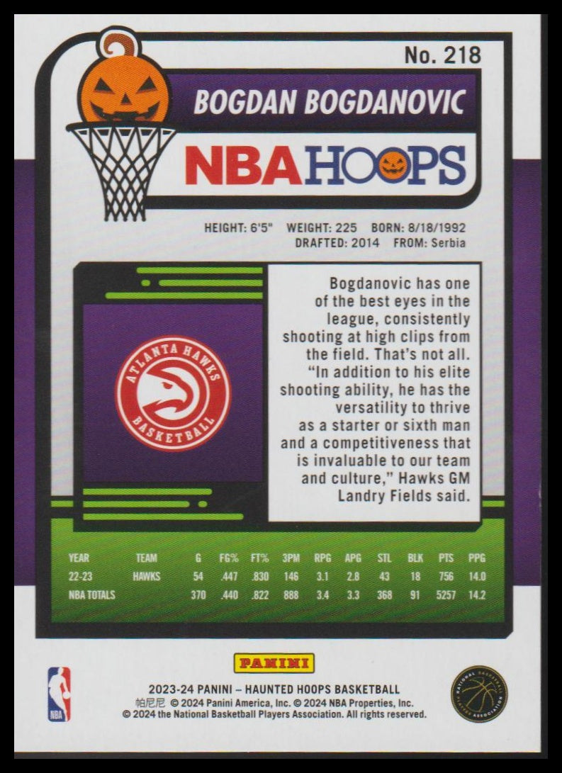 2023-24 Hoops Haunted Hoops #218 Bogdan Bogdanovic Orange