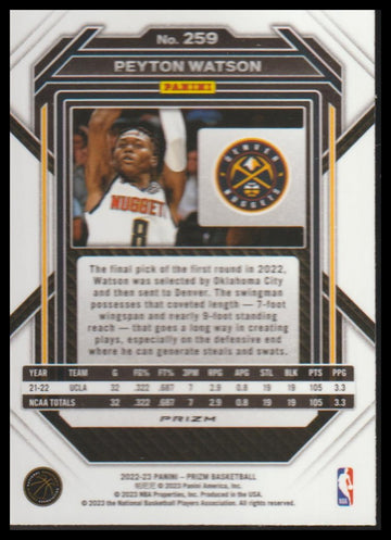 2022-23 Panini Prizm #259 Peyton Watson Prizms Ice