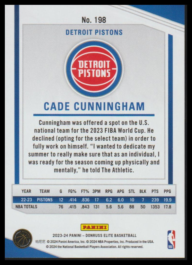 2023-24 Donruss Elite #198 Cade Cunningham Neon Green #/75