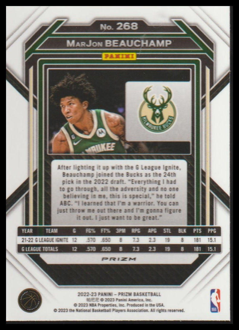2022-23 Panini Prizm #268 MarJon Beauchamp Prizms Silver
