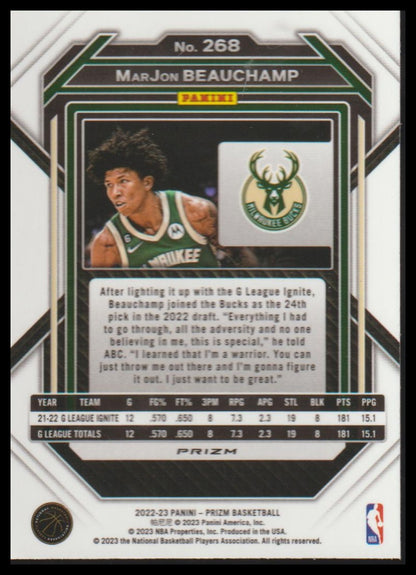 2022-23 Panini Prizm #268 MarJon Beauchamp Prizms Silver