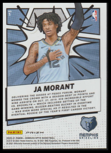 2020-21 Donruss Optic #3 Ja Morant My House Holo