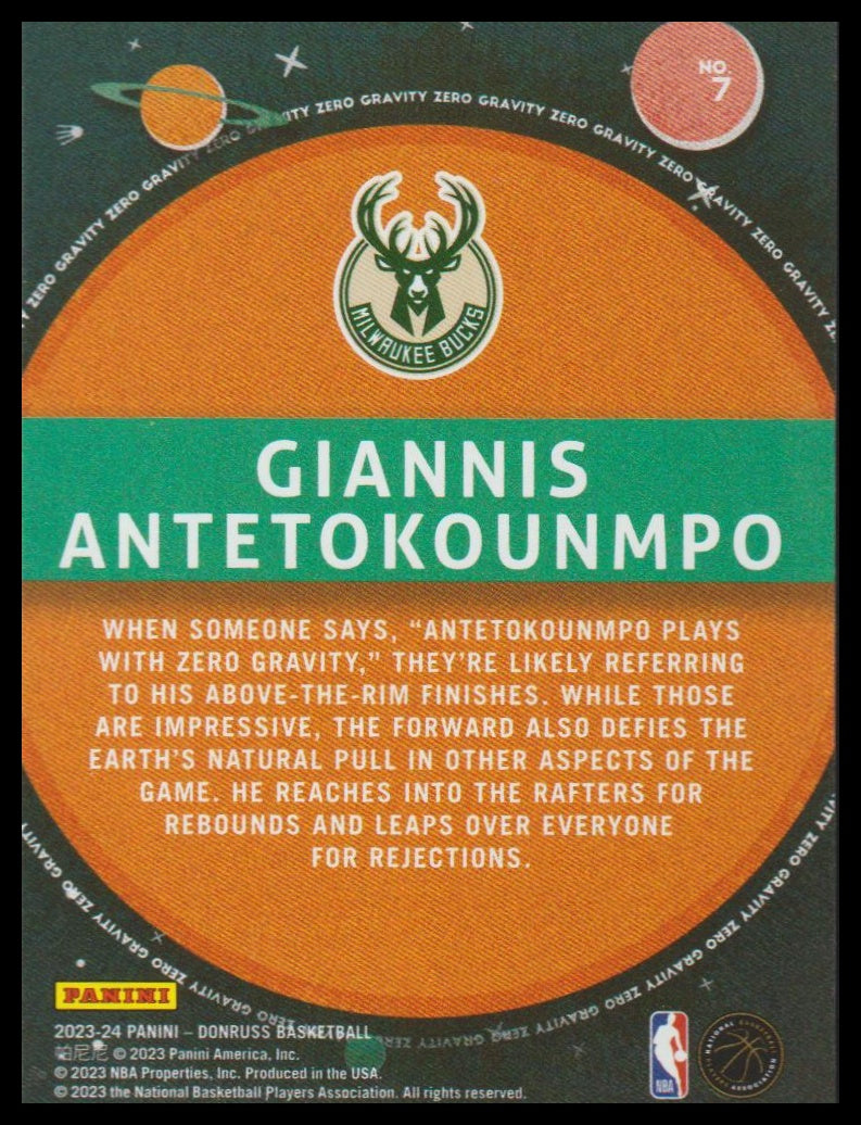 2023-24 Donruss #7 Giannis Antetokounmpo Zero Gravity