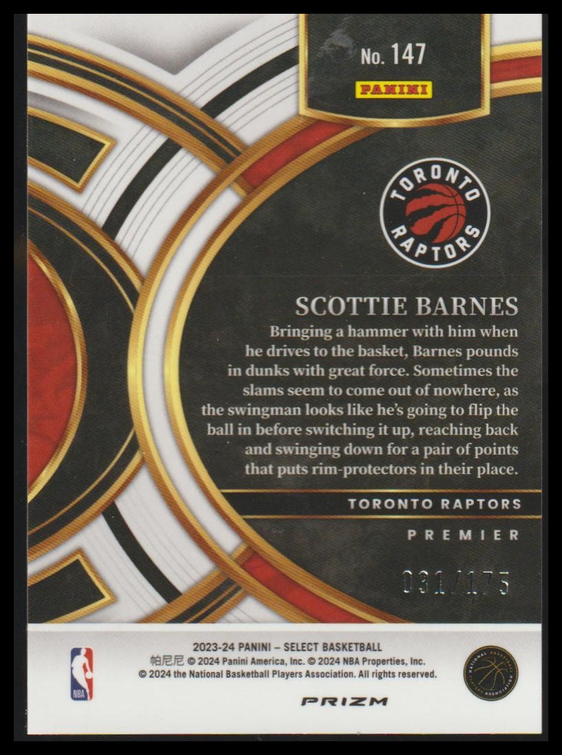 2023-24 Panini Select #147 Scottie Barnes Purple Flash Prizms #/175