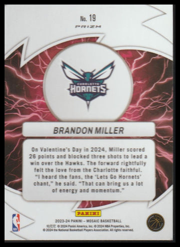 2023-24 Panini Mosaic #19 Brandon Miller Thunder Road Mosaic Green