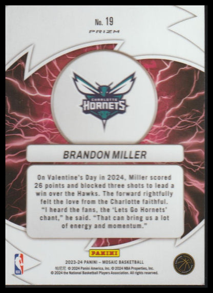 2023-24 Panini Mosaic #19 Brandon Miller Thunder Road Mosaic Green