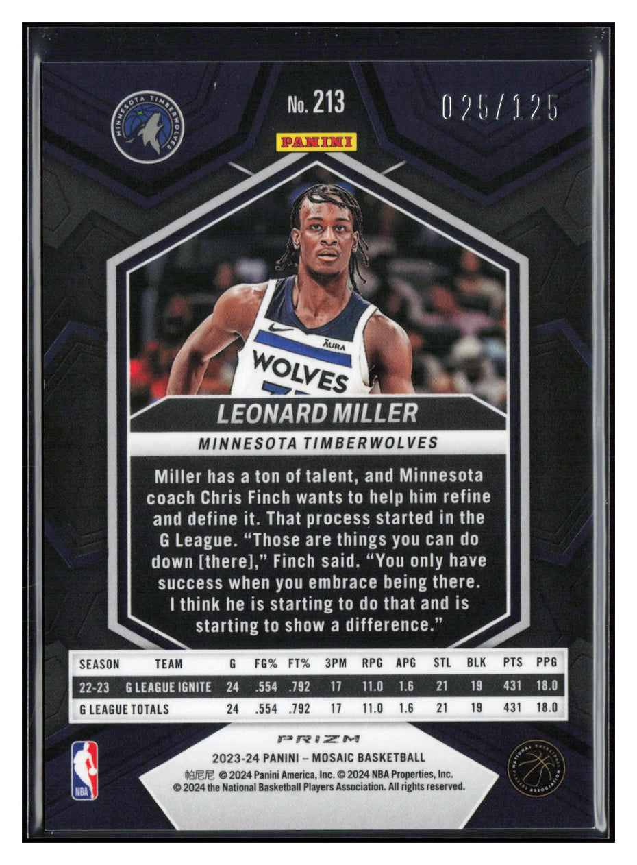 2023-24 Panini Mosaic #213 Leonard Miller Ice #/125