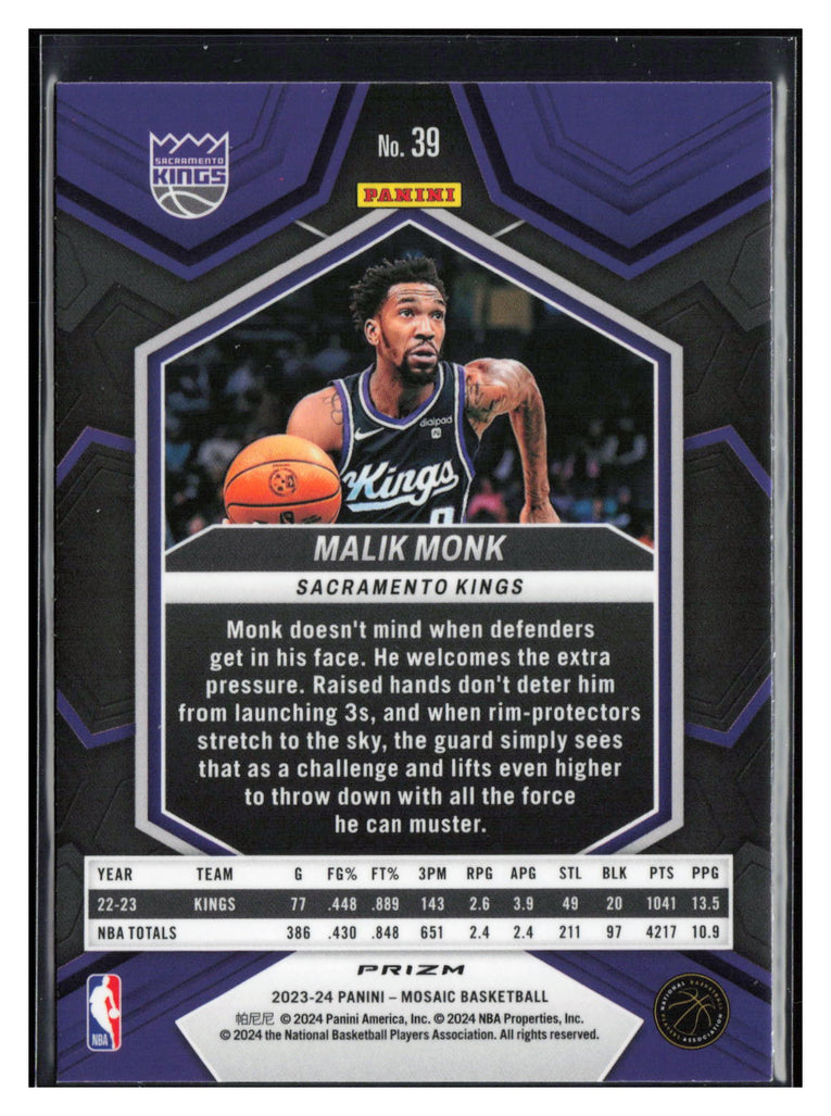 2023-24 Panini Mosaic #39 Malik Monk Silver