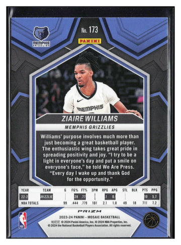 2023-24 Panini Mosaic #173 Ziaire Williams Reactive Blue