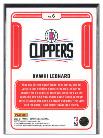 2023-24 Donruss #6 Kawhi Leonard Complete Players