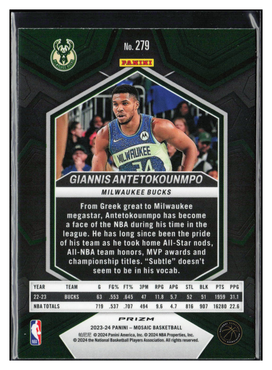 2023-24 Panini Mosaic #279 Giannis Antetokounmpo Reactive Yellow