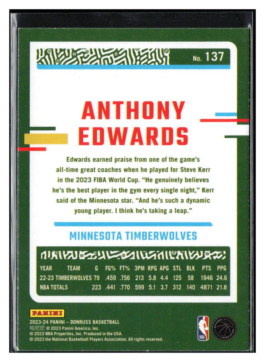 2023-24 Donruss #137 Anthony Edwards Green Laser Holo