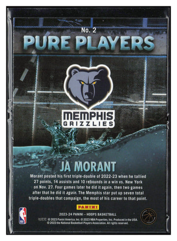 2023-24 Hoops #2 Ja Morant Pure Players Holo