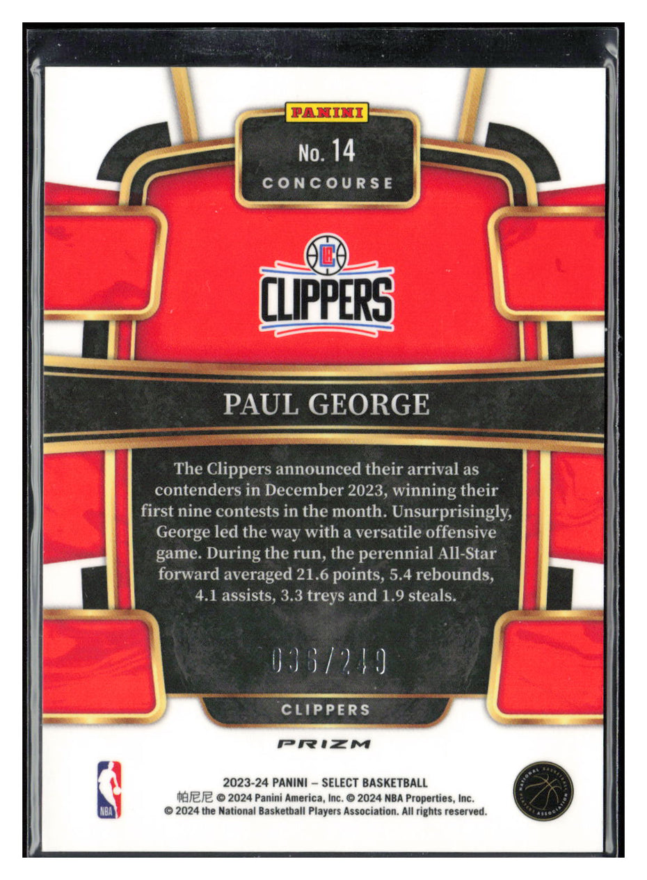 2023-24 Panini Select #14 Paul George Blue Scope Prizms #/249