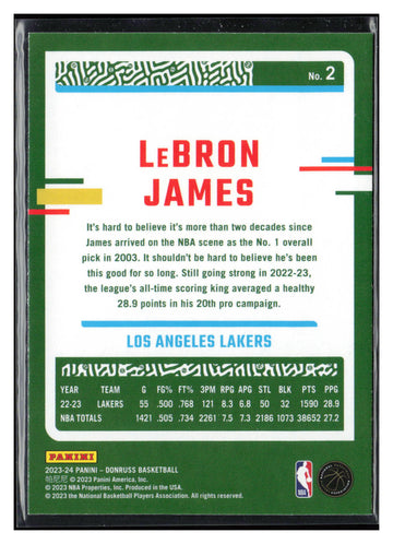 2023-24 Donruss #2 LeBron James Green Laser Holo