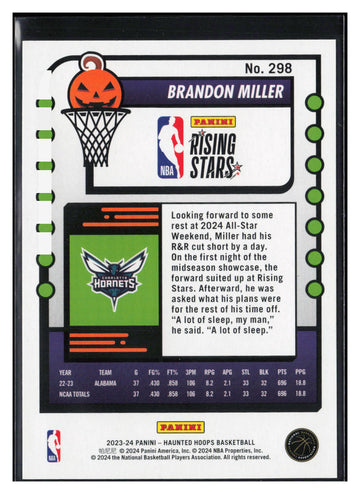 
2023-24 Hoops Haunted Hoops #298 Brandon Miller Orange