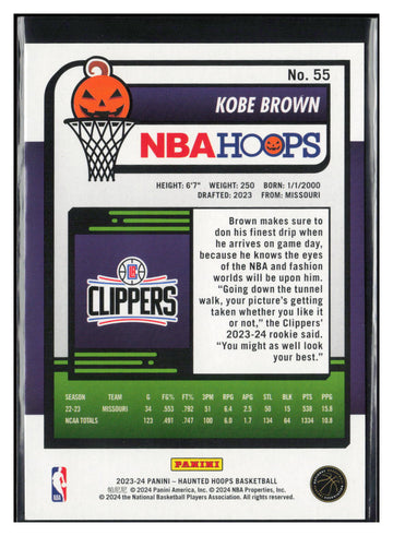
2023-24 Hoops Haunted Hoops #55 Kobe Brown Holo Candy