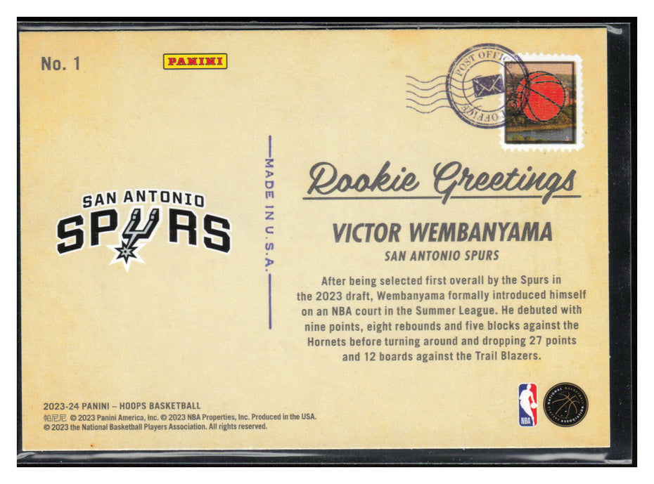 2023-24 Hoops Winter #1 Victor Wembanyama Rookie Greetings Holo