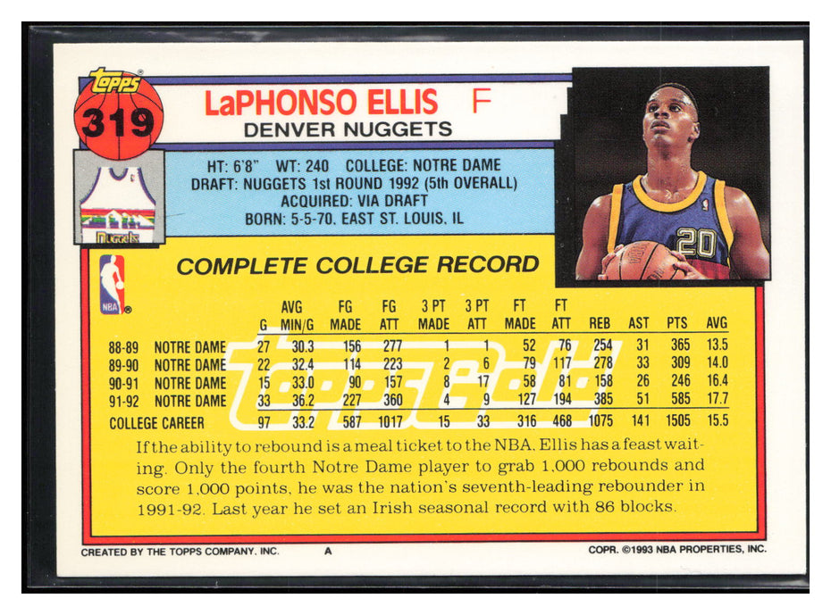 1992-93 Topps #319 LaPhonso Ellis Gold