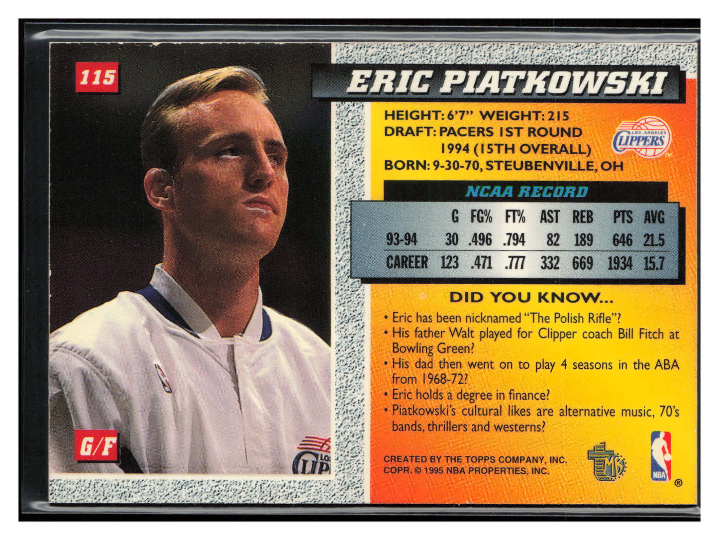 1994-95 Topps Embossed #115 Eric Piatkowski